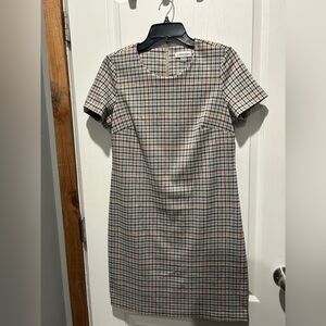 Calvin Klein Houndstooth Dress - Black, White, Orange Accents